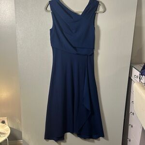 Adrianna Papell Blue Sleeveless‎ Asymmetric Draped Cocktail Dress